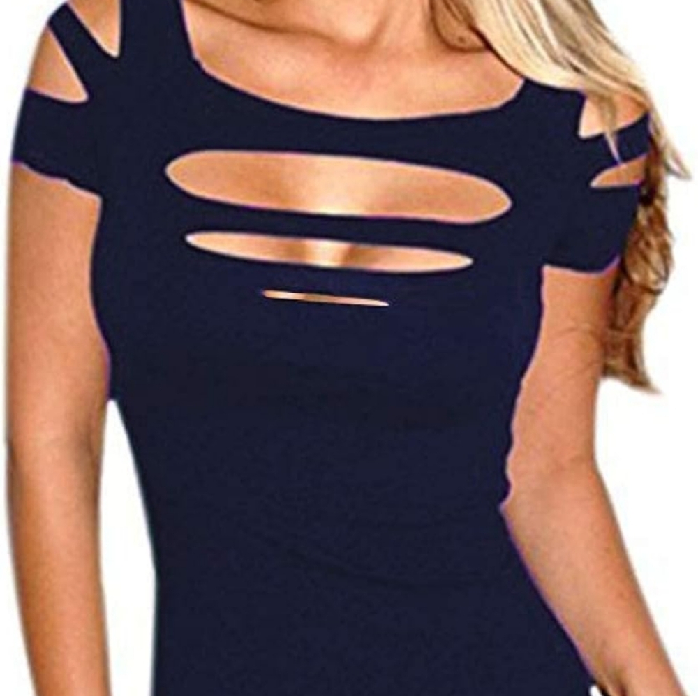 Navy blue Tshirt top with sexy peep slits